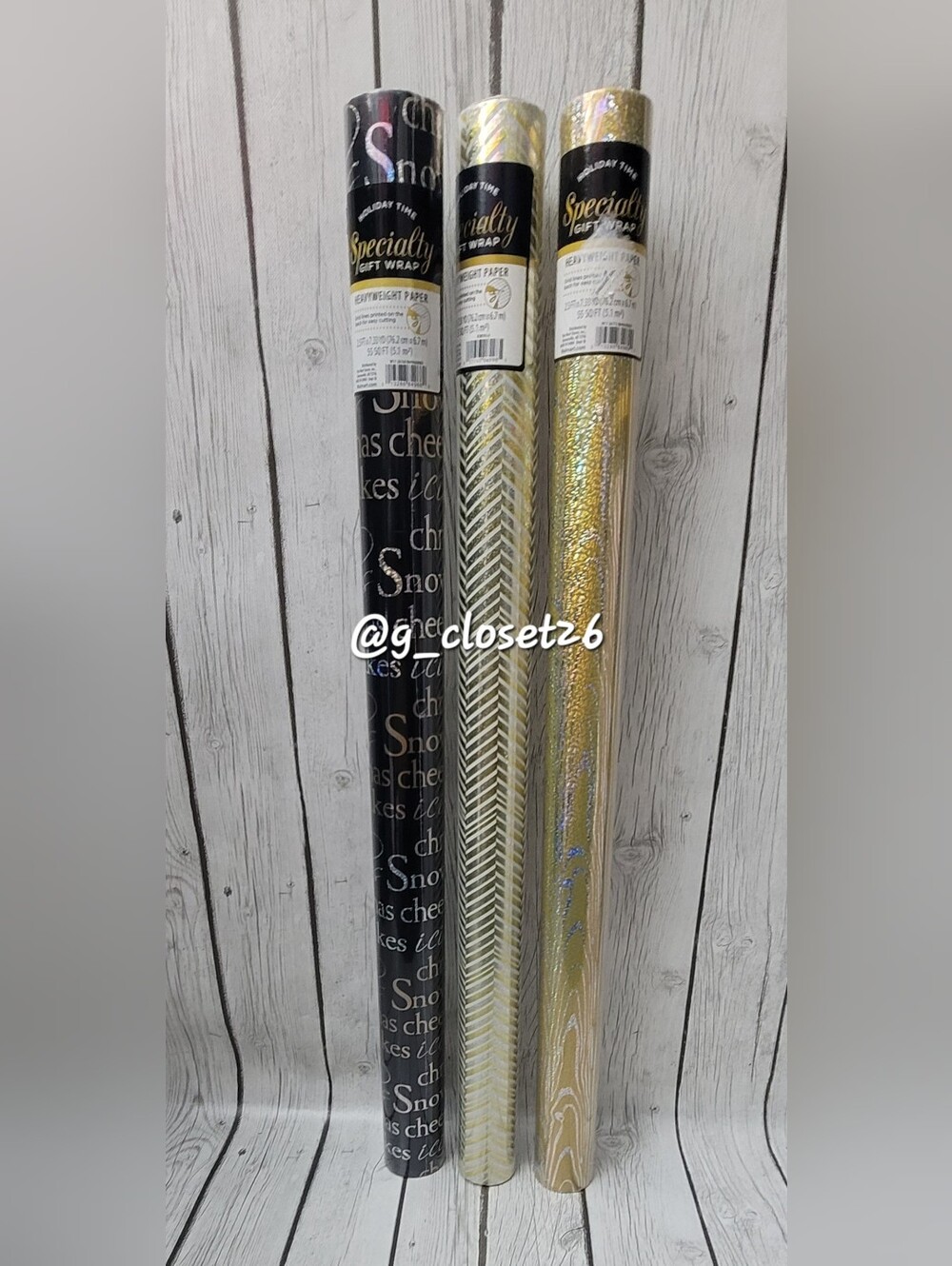 Holiday Time Specialty Gift Wrap - Black/Gold/White Heavyweight Paper
